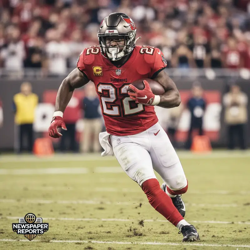 Doug Martin, the Buccaneers running back with jersey number 22, aggressively runs with the football on the turf.